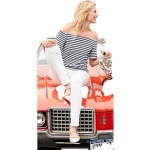 NWT‎ J. Mclaughlin Nomi Bangle Navy Stripe Catalina Cloth Off the Shoulder Top S